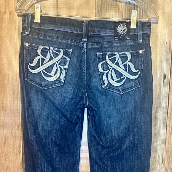 Rock &Republic Jeans 26 Womens Blue Denim Bootcut Stretch Distressed Embroidered - Picture 2 of 6